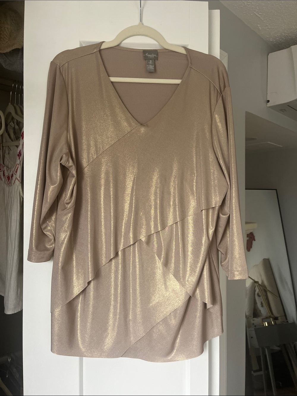 Travelers by Chico’s  Shimmery Taupe Layered V-Neck Tunic